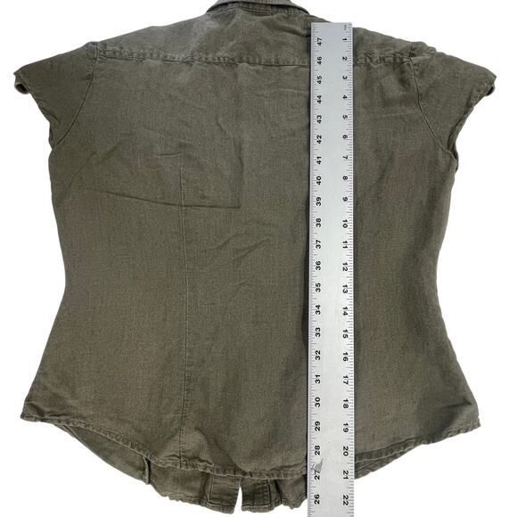 New York Company Top Womens Size Medium M Green Button Up Linen Blend Minimalist - Picture 3 of 5